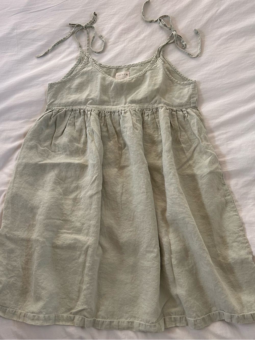 OffON Clothing Linen Shoulder Tie Dress - Sage Green